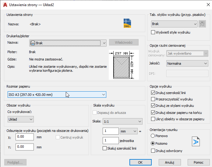 AutoCAD - wybór formatu arkusza do wydruku