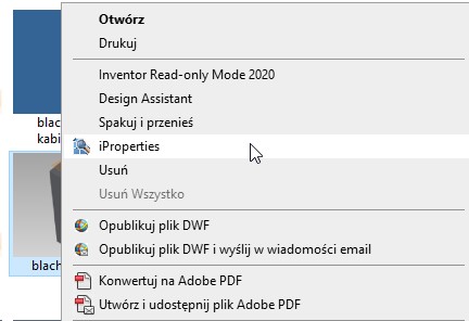 podgląd pliku Inventor w miniaturach Windows 4 menu kontekstowe iProperties