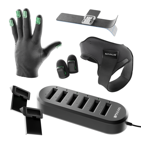 Metagloves Accessory Pack to zestaw z stacją ładującą wraz z 2 bateriami, liner gloves, 30 nakładek na palce, 20 tasiemek na palce i zestaw pasków na dłonie